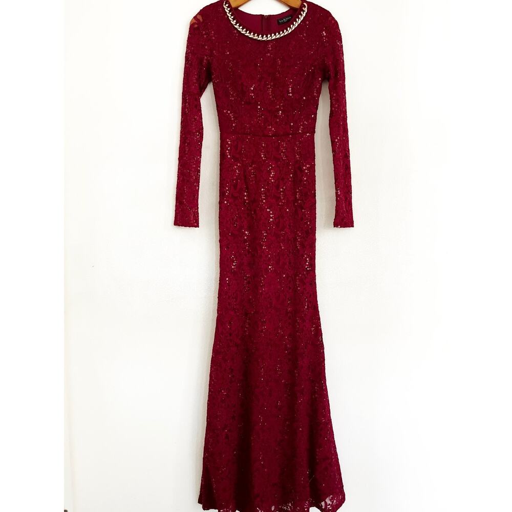 La Scala Formal Lace Dress Gown XS Gold Chain Burgundy Whimsigoth Fairy Prom
